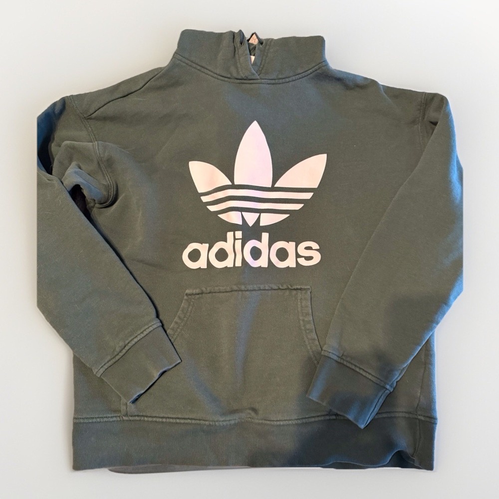 Adidas Hoodie‎ men's Small Green Sweatshirt Pullover workout winter Logo Cotton